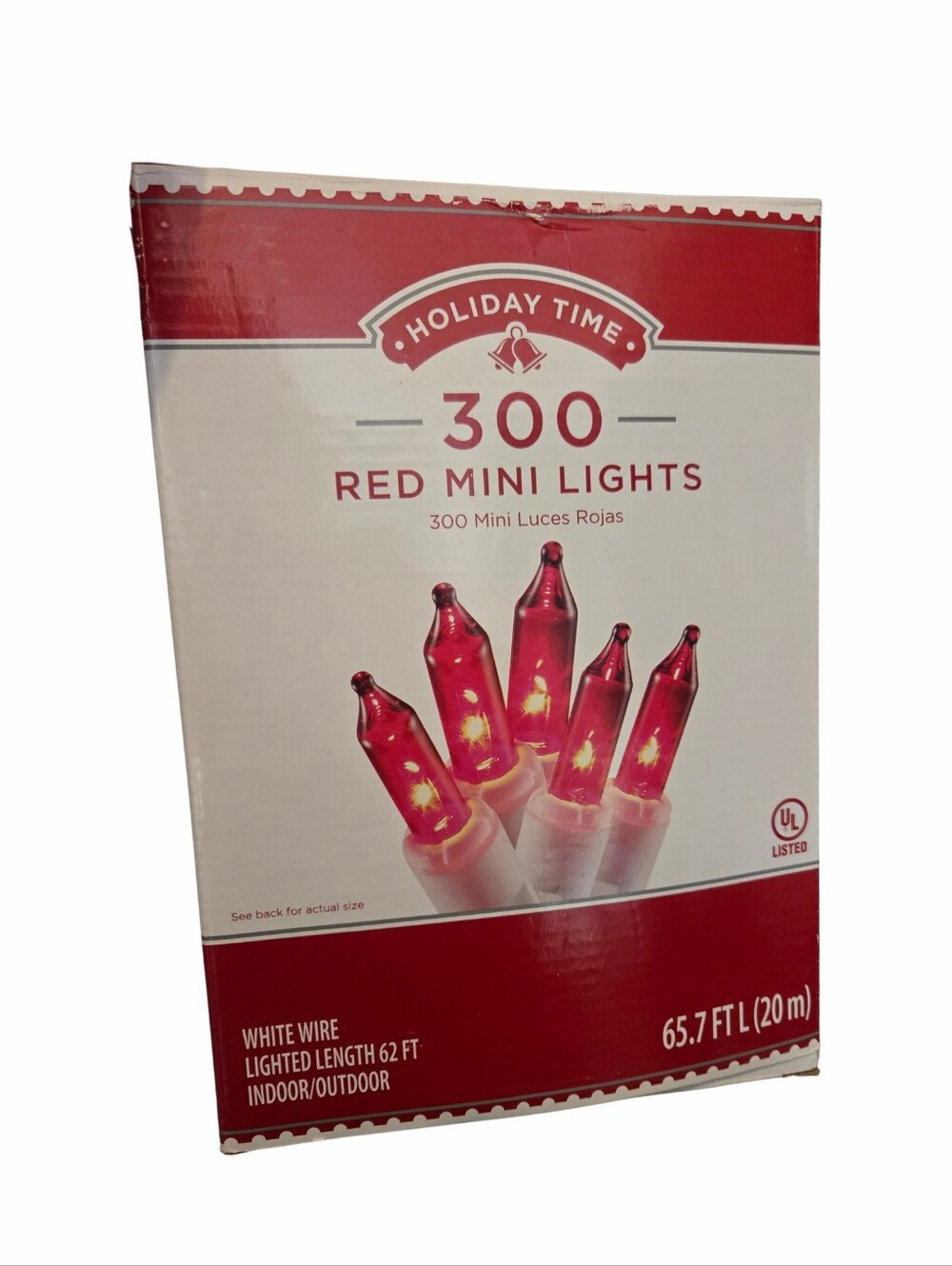 Holiday Time - 300 Red Mini Lights, White Wire 65' Indoor/Outdoor, NEW